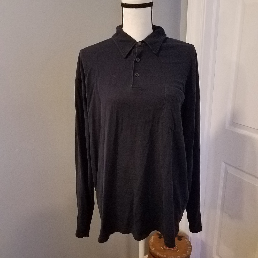 J. CREW NAVY LONG SLEEVED CAUSAL TOP BUTTON DOWN COLLARED SHIRT. LG.